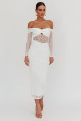 Oliana Off-Shoulder Mesh Maxi Dress White