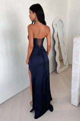 Manali Strapless Corset Maxi Dress - Navy