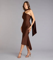 Street Strut Satin Midi Dress With Scarf