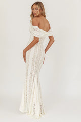 Enigma Off-Shoulder Maxi Dress Lace Cream