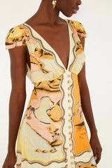 Multicolor Rio Souvenir Scarves Satin Midi Dress