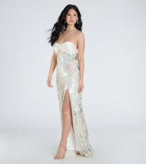 Angelina Satin Tie-Back Floral Sequin Formal Dress