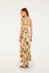 Sand Marine Shells Tassel One-Shoulder Maxi Dress
