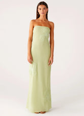 Sassafras Beaded Flower Strapless Maxi Dress - Lime