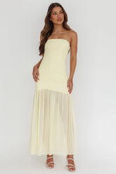 Wilma Sheer Hem Strapless Midi Dress Butter