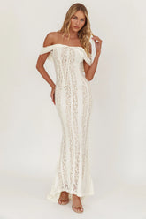 Enigma Off-Shoulder Maxi Dress Lace Cream