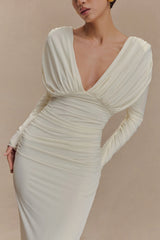 Hayden Long Sleeve Plunge Maxi Dress - Ivory