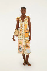 Multicolor Rio Souvenir Scarves Satin Midi Dress