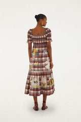 Brown Country Table Tartan Smocked Maxi Dress