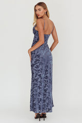 Well Versed Burnout Velvet Maxi Dress Slate Blue