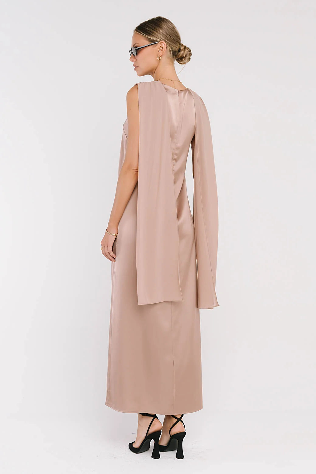 Lauren Satin Maxi Dress in Taupe