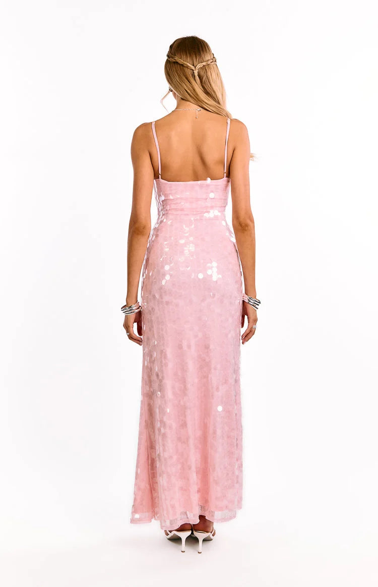 Lyanna Pink Sequin Maxi Dress