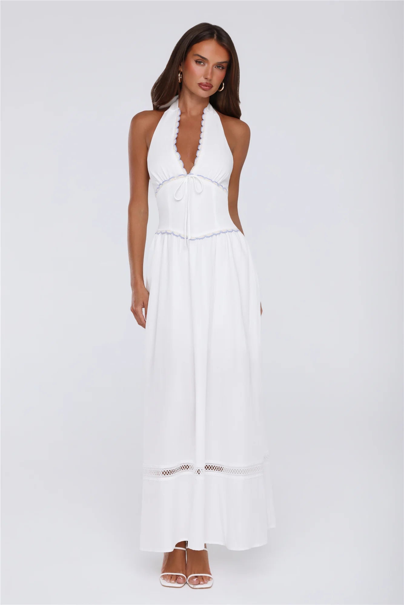 Pastel Promises Halter Maxi Dress White