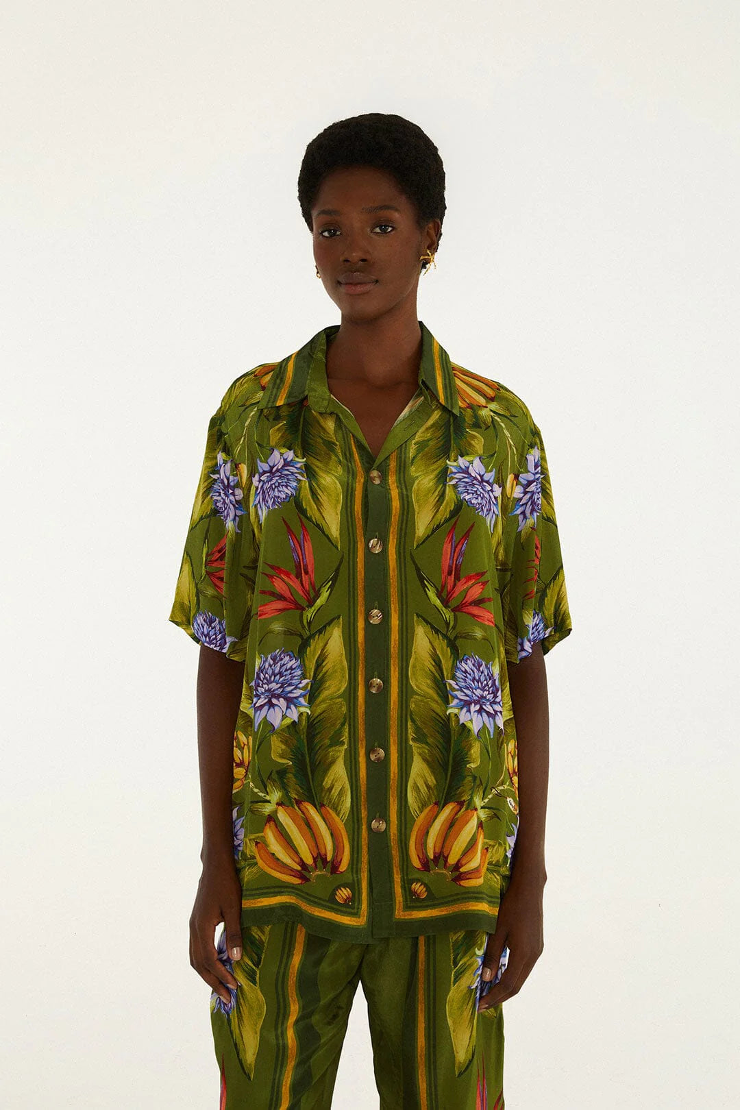 Green Tropical Scarf Short Sleeve Shirt