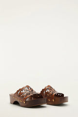 Brown Lace Leather Clog