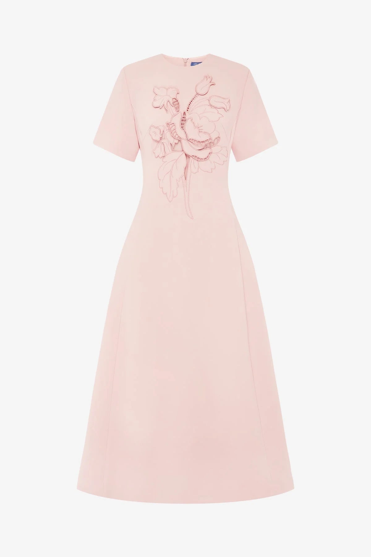 Caroline Appliqué Short Sleeve Midi Dress - Dusty Pink