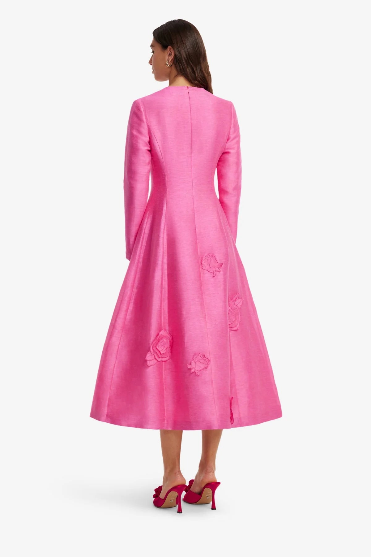 Amira Long Sleeve Petal Midi Dress - Fuchsia