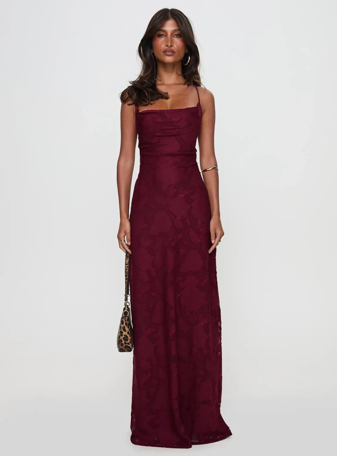 Celena Maxi Dress Burgundy Burnout