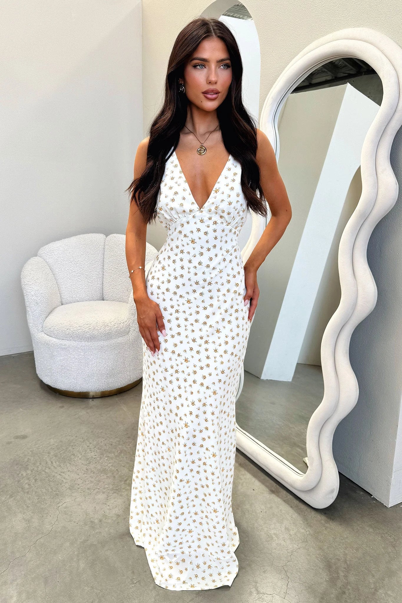 Naf V-Neck Maxi Dress - Yellow Floral