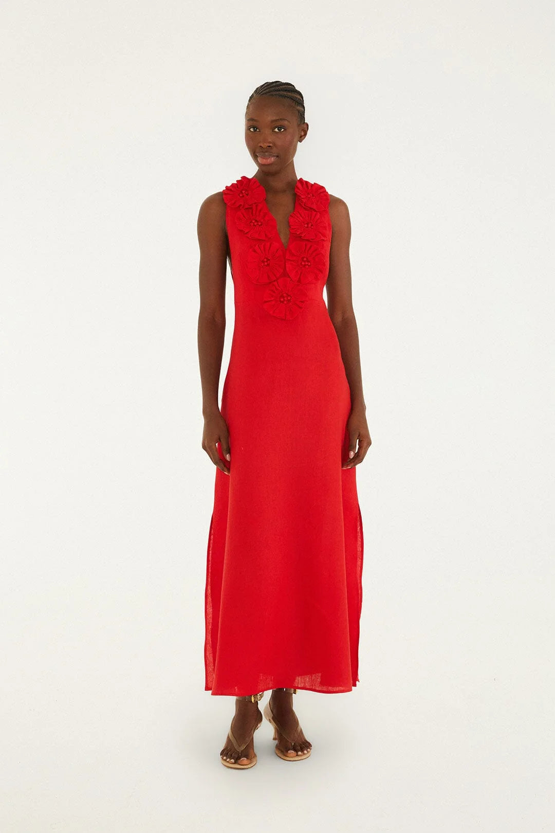 Red 3d Flower Maxi Dress