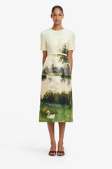Elizabeth Jacquard Short Sleeve Midi Dress  - Serene Print