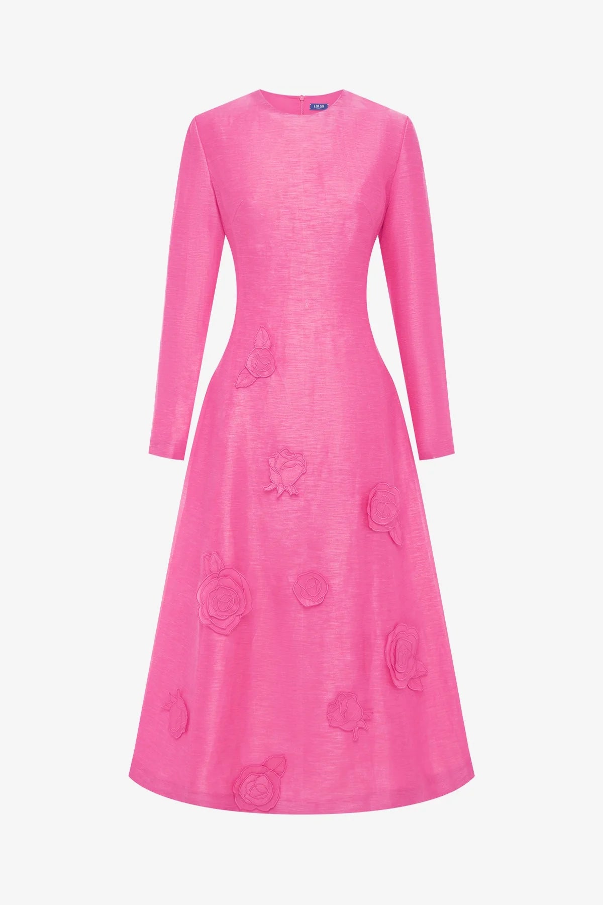 Amira Long Sleeve Petal Midi Dress - Fuchsia