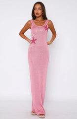 Marine Mist Sequin Knit Maxi Dress Pink