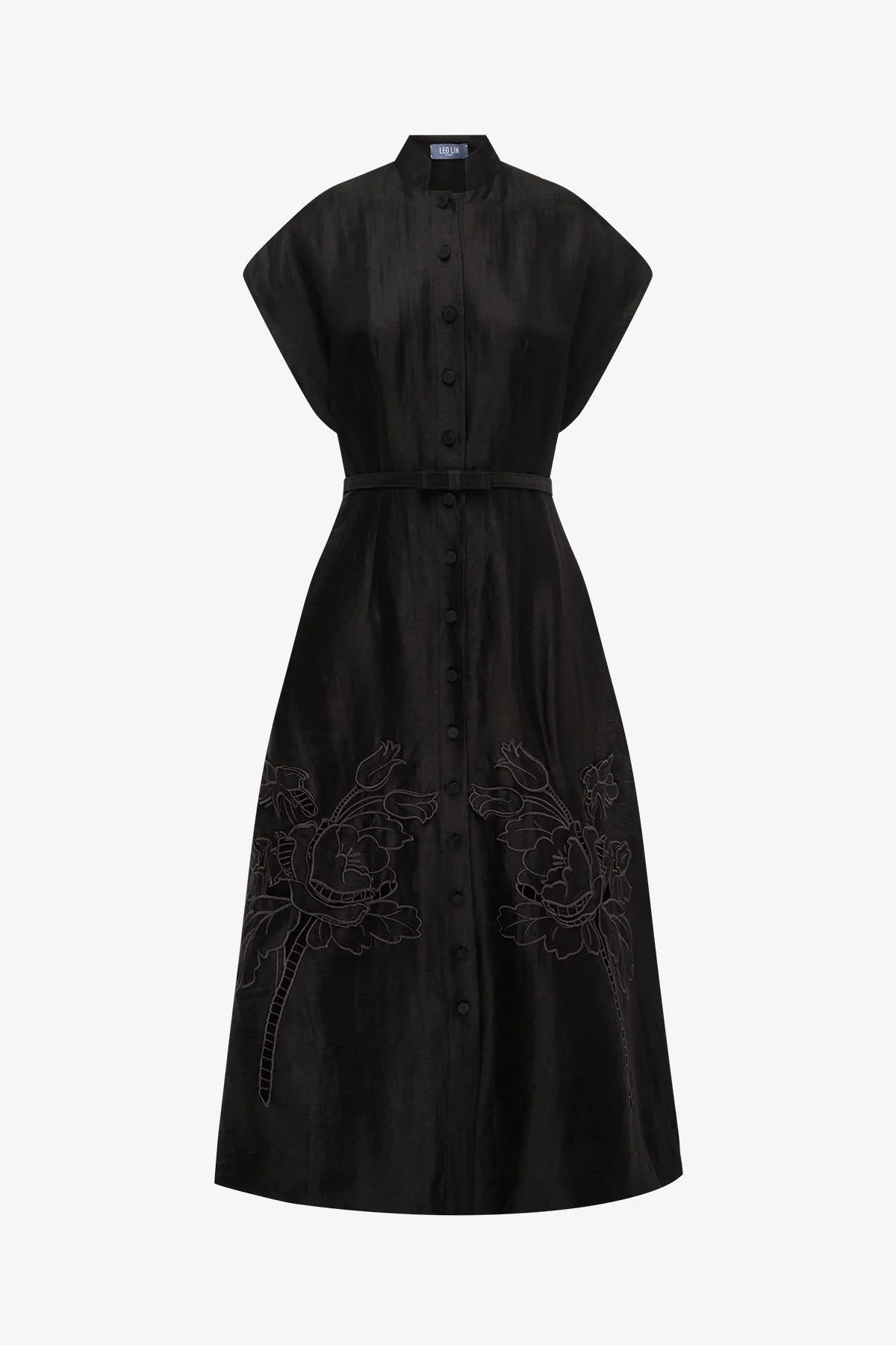 Aubrey Appliqué Shirt Midi Dress - Ebony