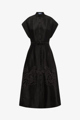 Aubrey Appliqué Shirt Midi Dress - Ebony