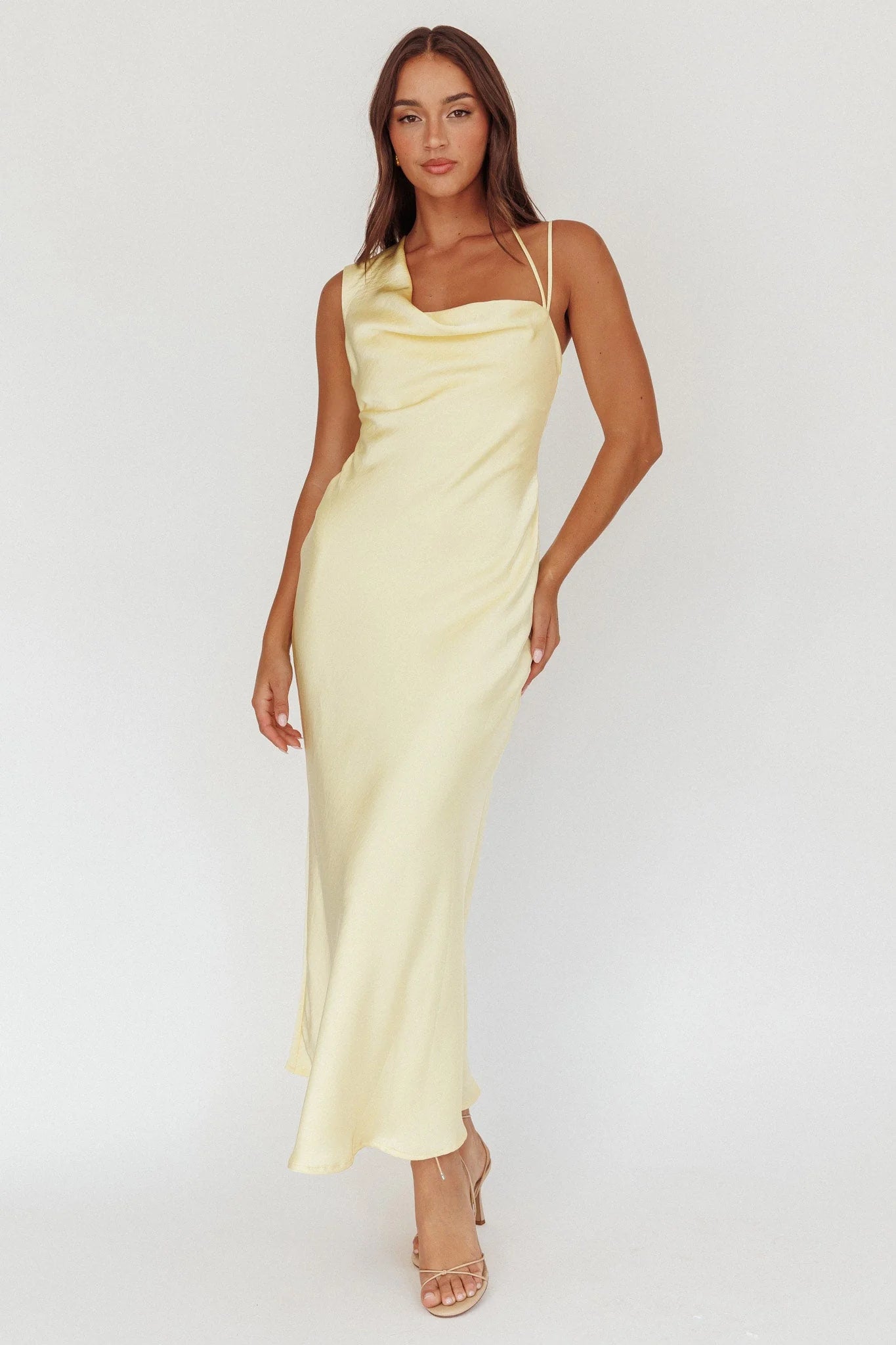 Eros Asymmetric Cowl Neck Maxi Dress Butter