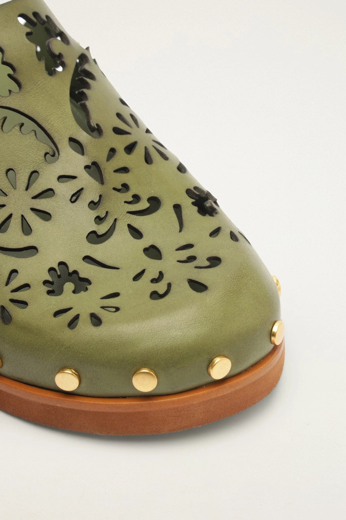 Green Lace Leather Anatomic Slide Mule