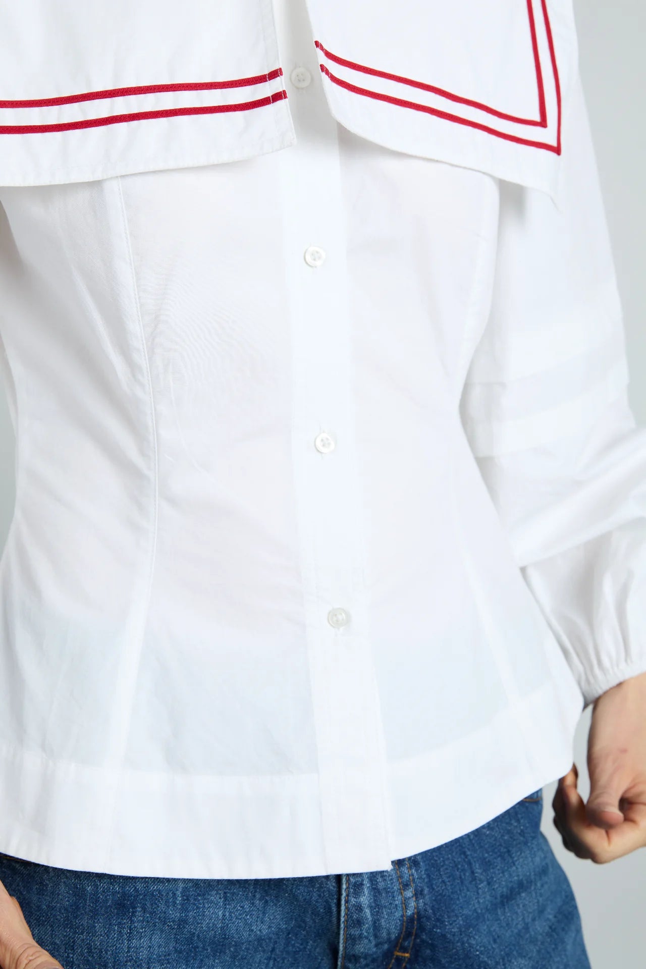 elise blouse - white with red piping