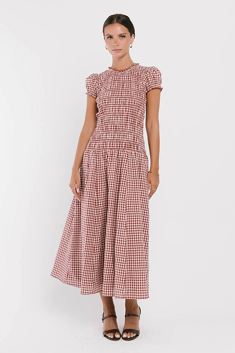 Opal Gingham Maxi Dress in Burgundy