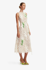 Cleo Embellished Lace Sleeveless Midi Dress - Snow Meadow