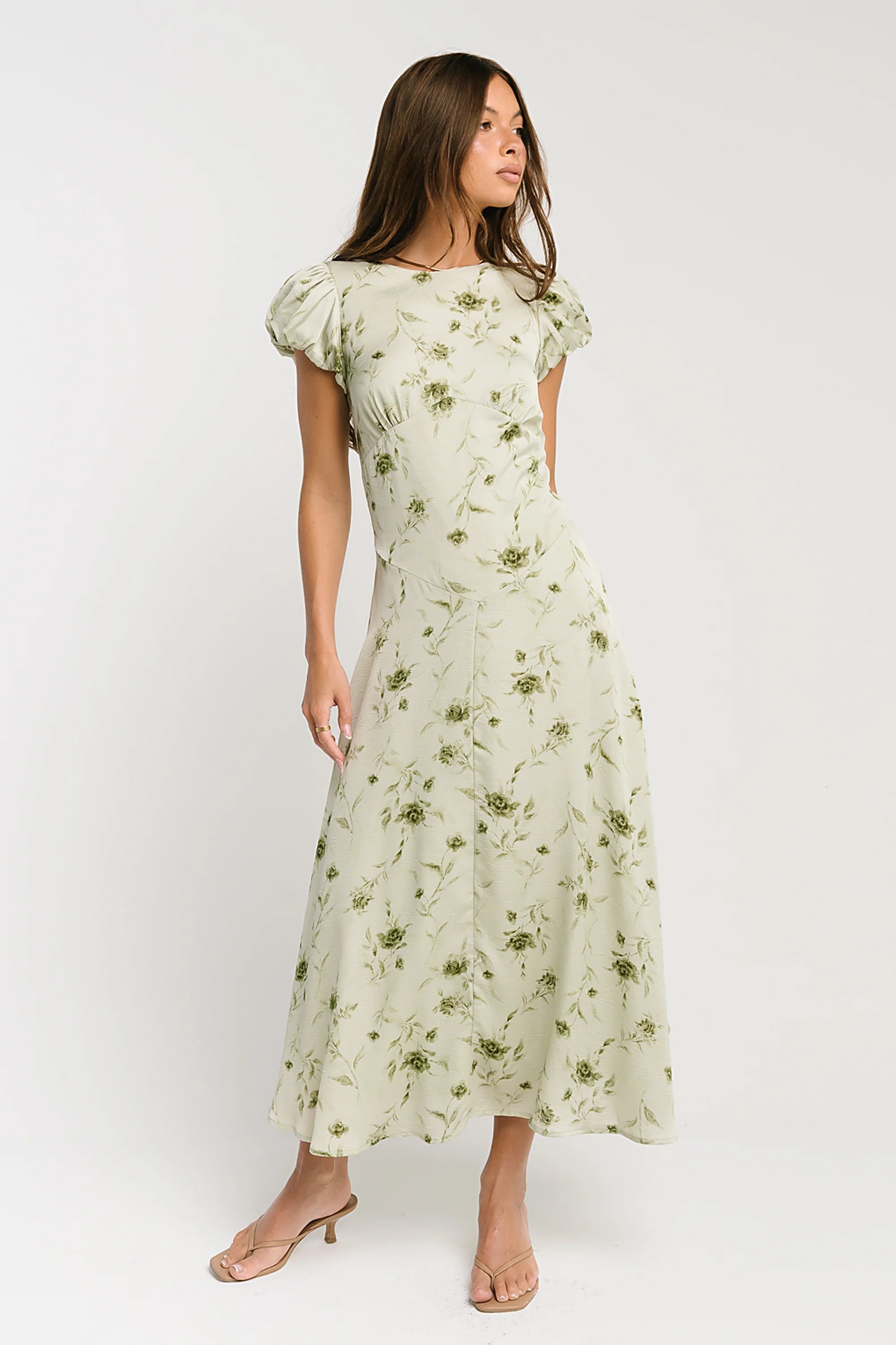 Savannah Floral Midi Dress in Green