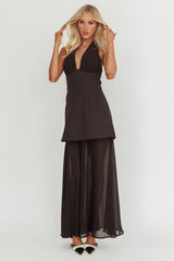 Opulent Halterneck Layered Maxi Dress Black