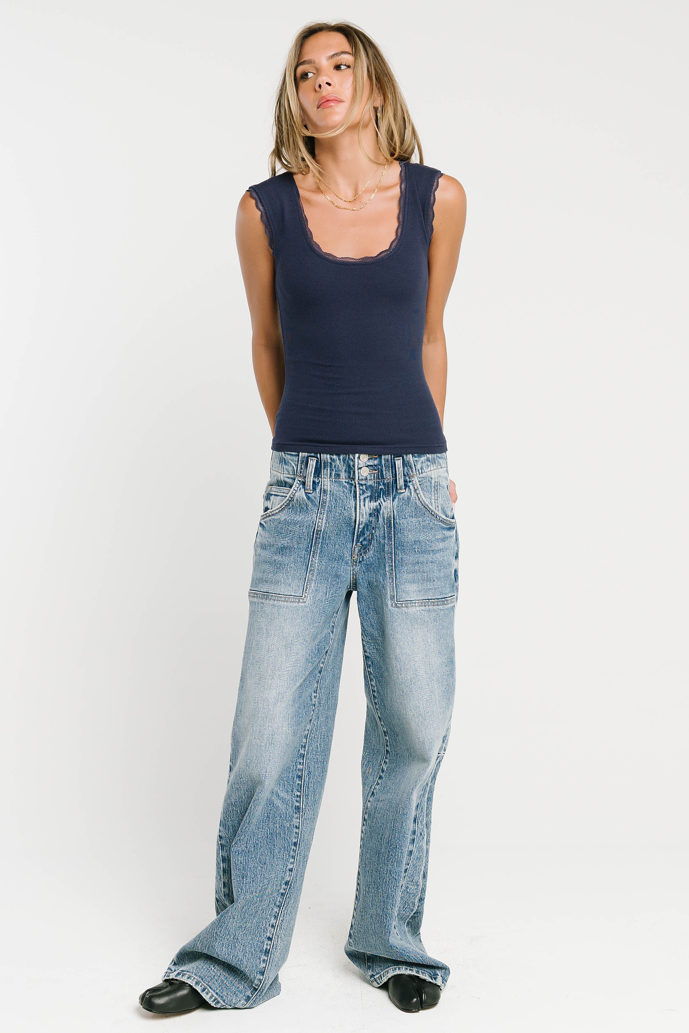 Sawyer Lace Trim Tank Top in Navy