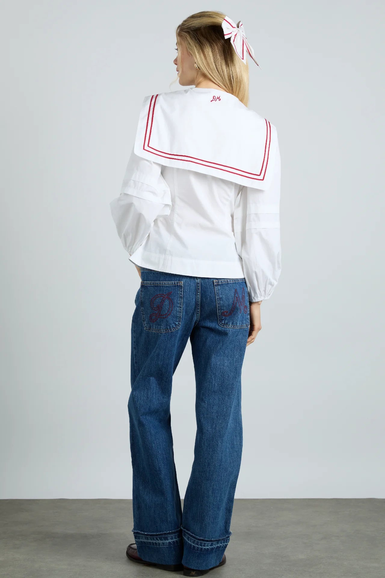 elise blouse - white with red piping
