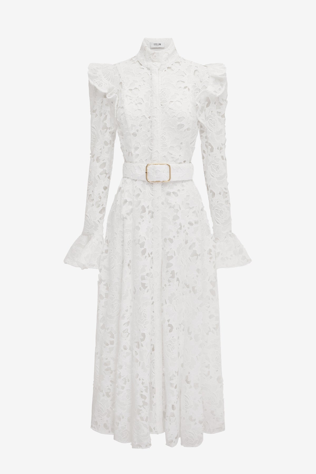 Aliyah Lace Butterfly Sleeve Midi Dress - Snow