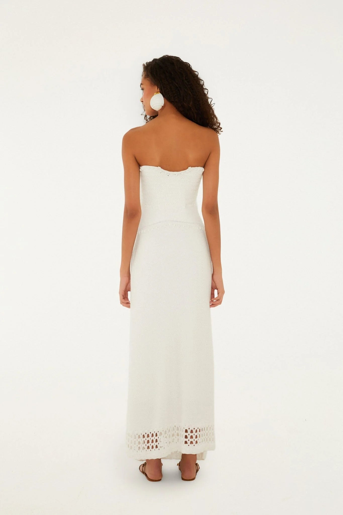 Off-White Palm Tree Strapless Knit Maxi Dress