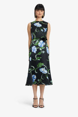 Olive Midi Dress - Vine Print in Ebony