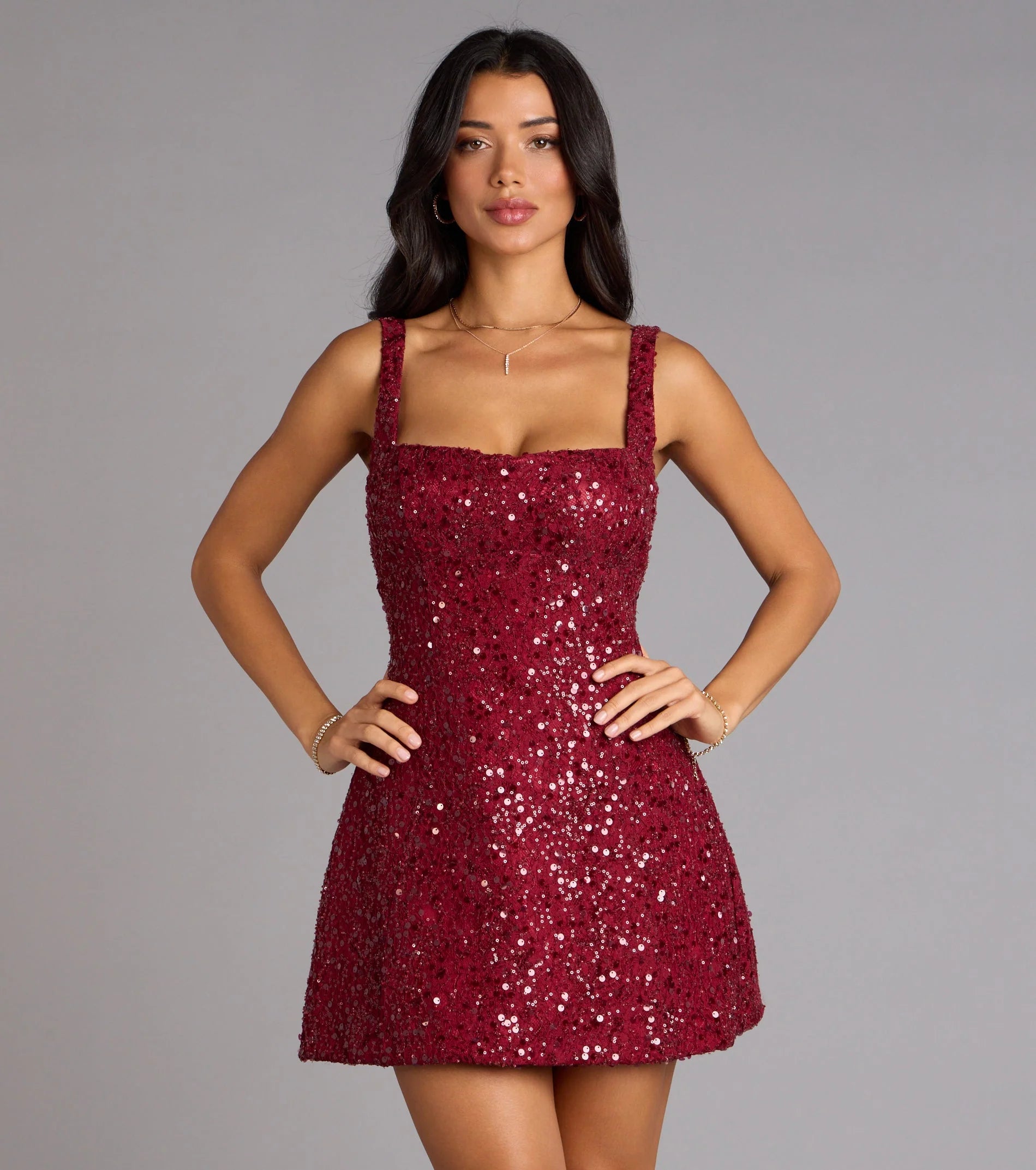 Clarice Sequin Beaded Lace A-Line Mini Dress