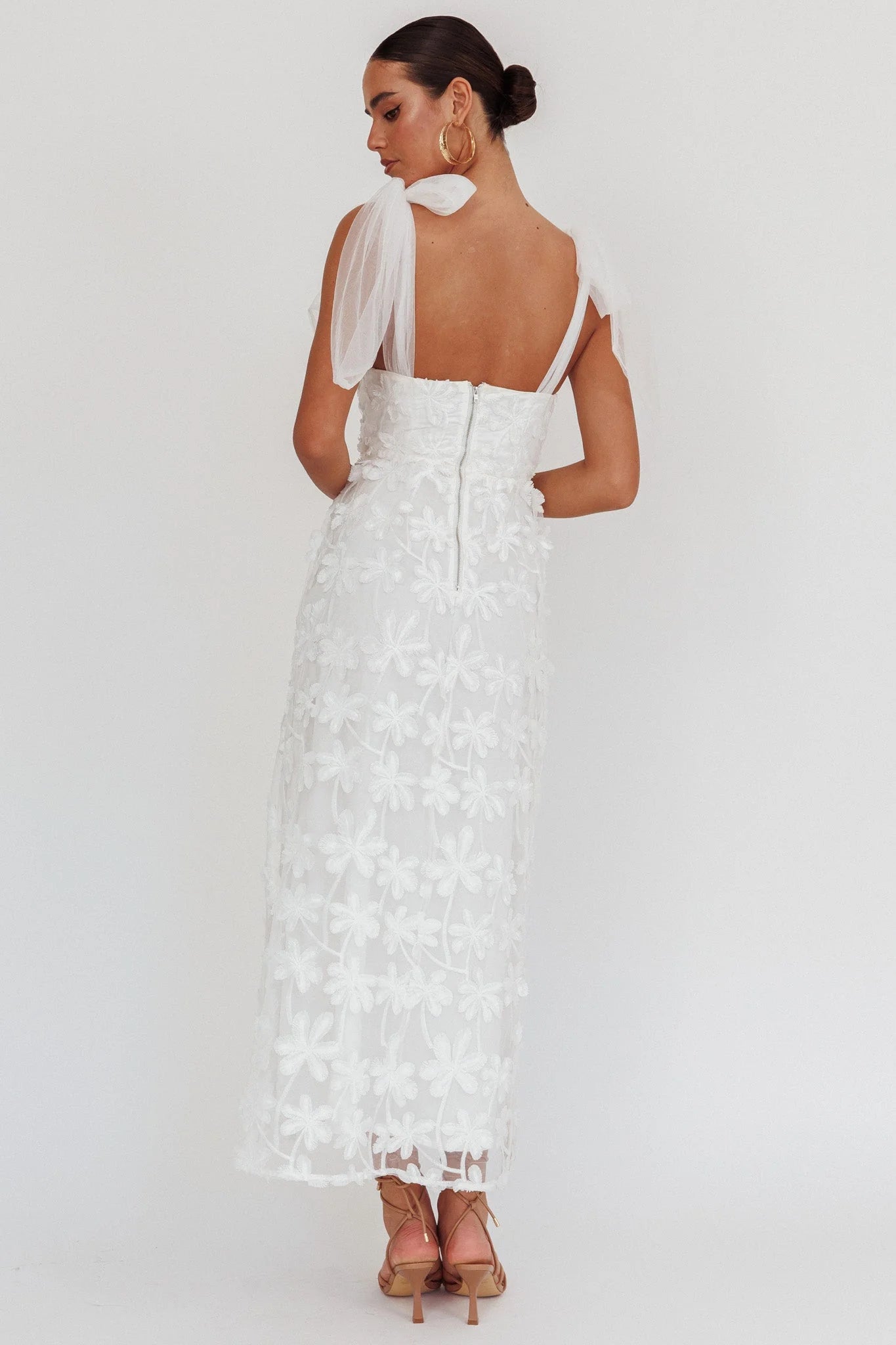 Mykonos Morning Tied Shoulder Tree Maxi Dress White