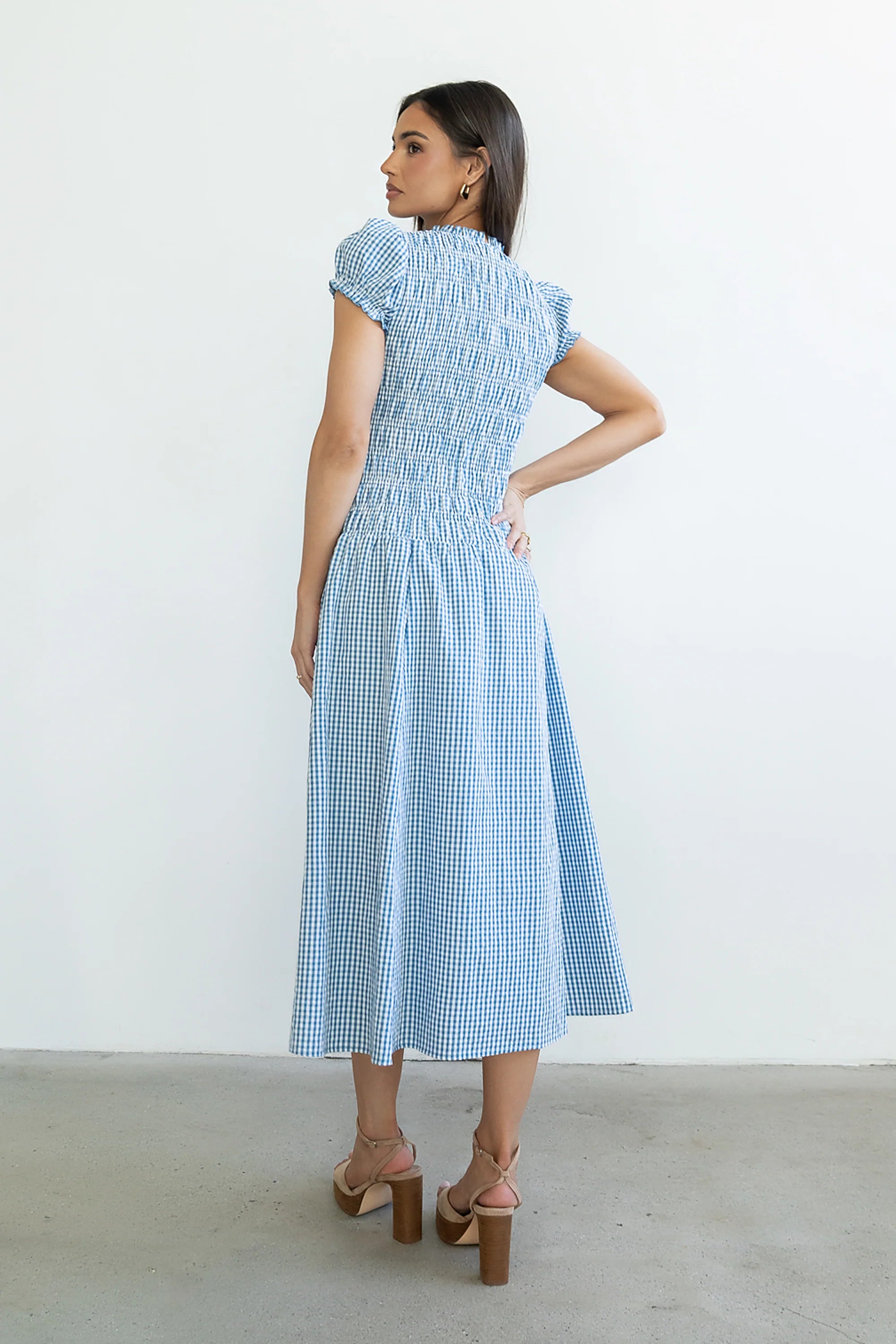 Opal Gingham Maxi Dress in Blue