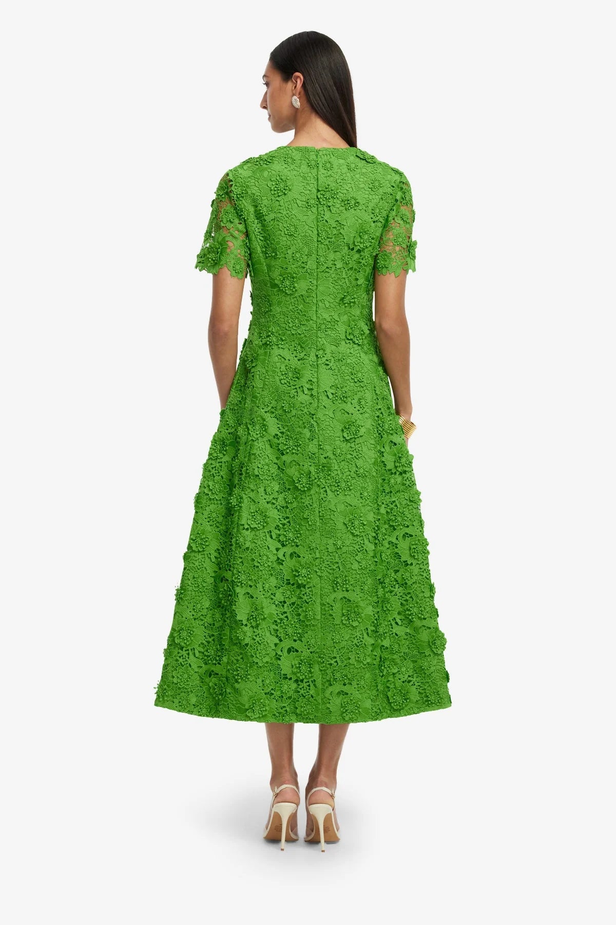 Caroline Lace Short Sleeve Midi Dress - Fern