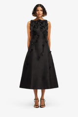 Cleo Petal Sleeveless Midi Dress - Ebony