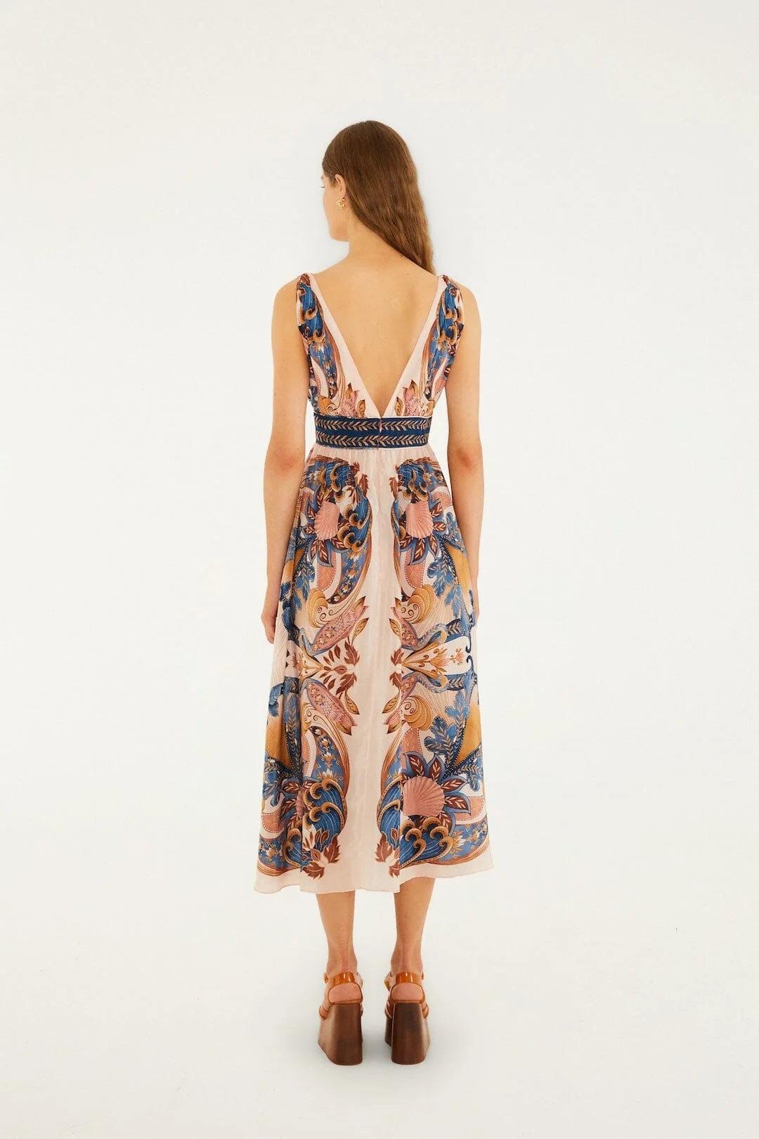 Soft Pink Garden Scarf V Neck Midi Dress