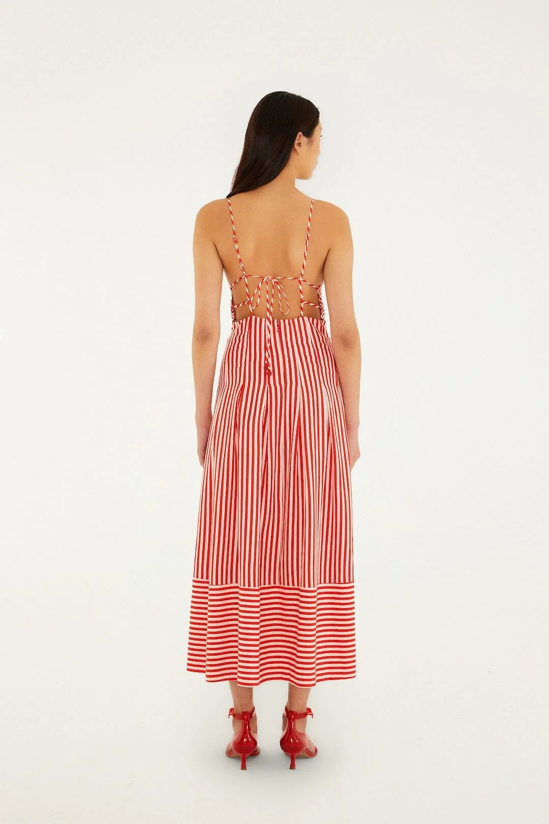 Off-White Checkered Stripes Sleeveless Maxi Dress