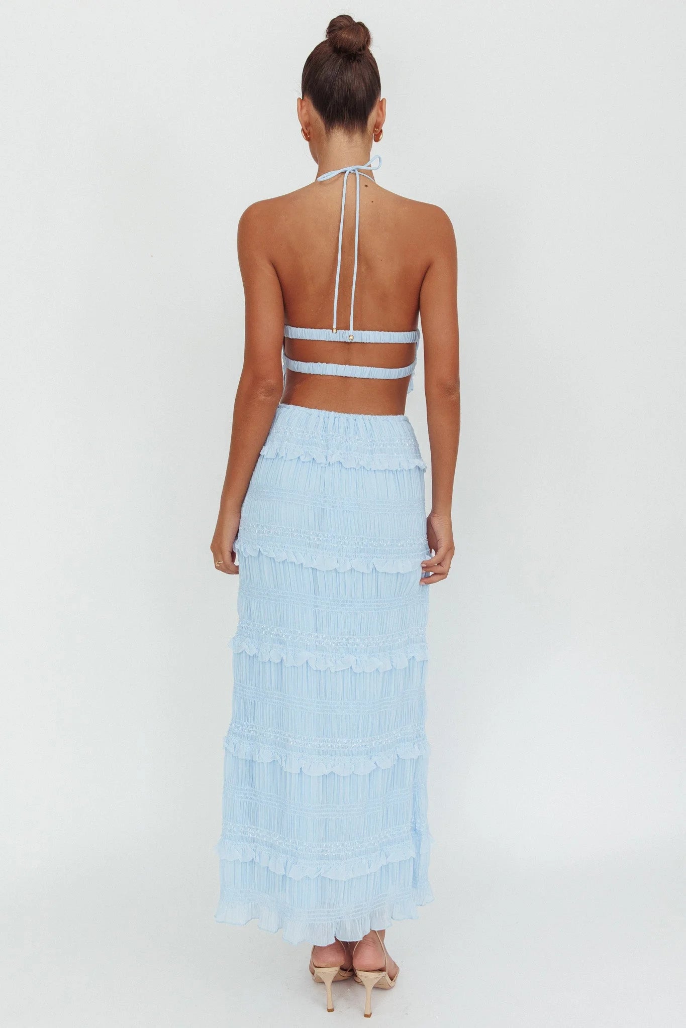 Helios Shirred Sequin Maxi Skirt Blue