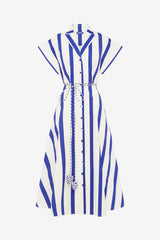 Aubrey Striped Shirt Midi Dress - Navy